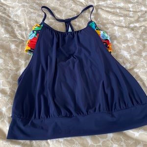 Speedo Blouson Layered Swimsuit Tankini Top w bralette size S